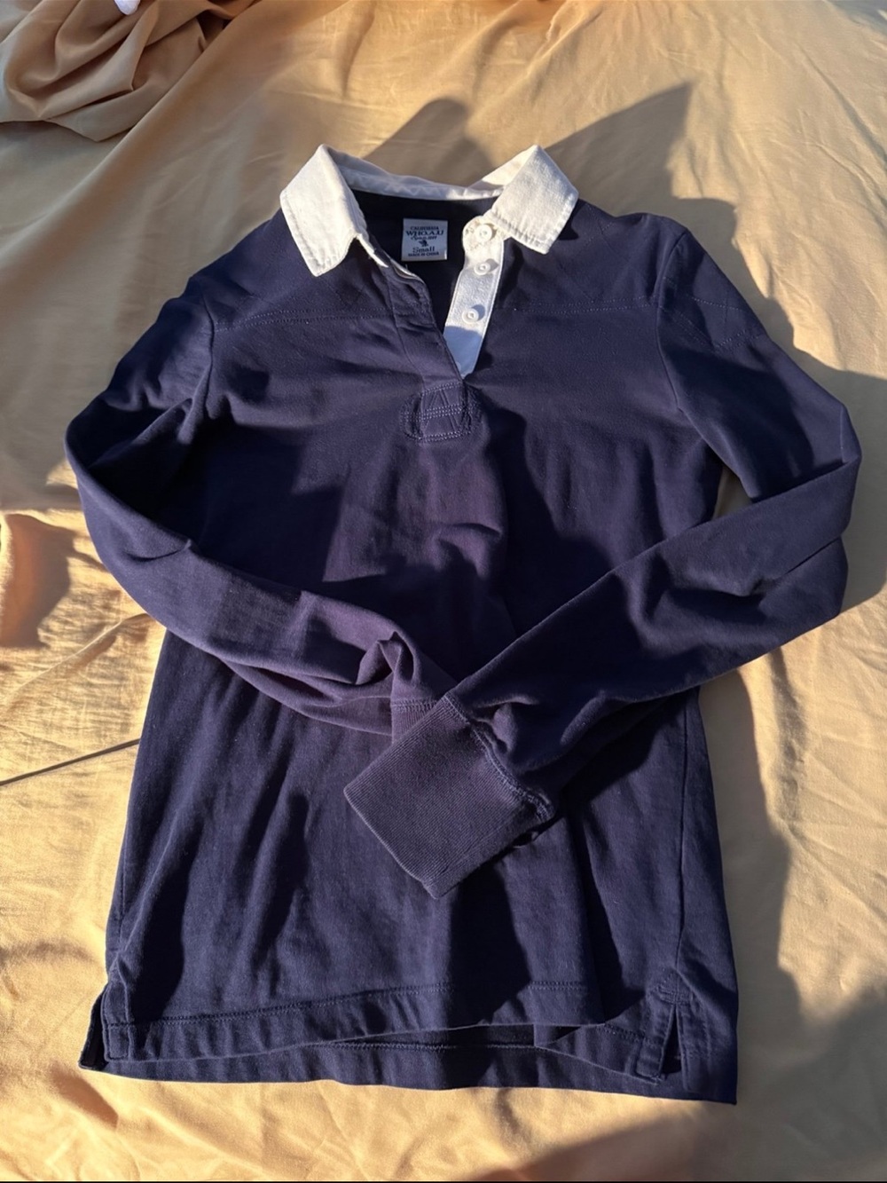Women’s Long-Sleeve Navy Rugby Polo with White Collar